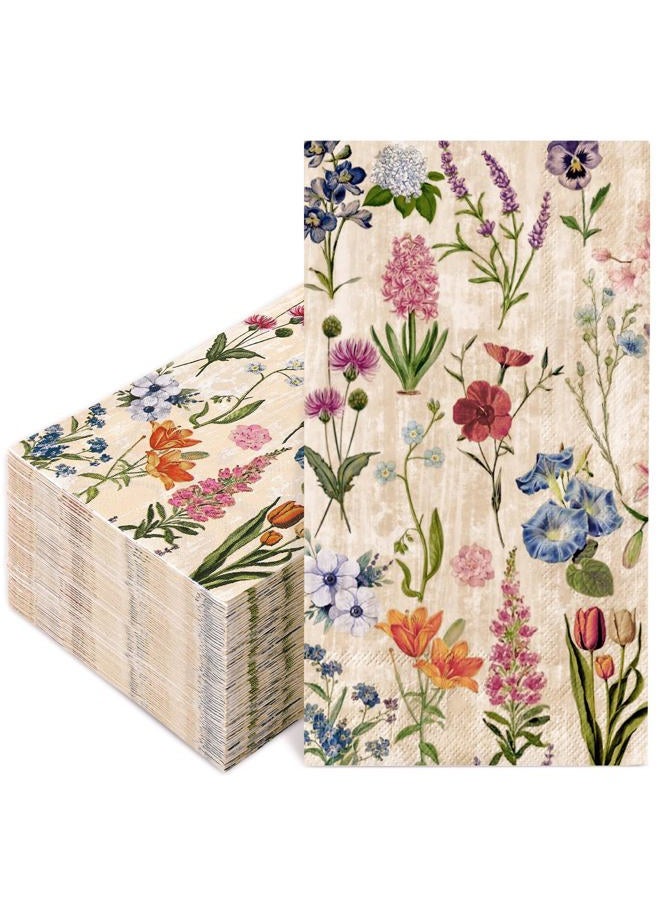 FYSUIMU 50 Pcs Retro Floral Guest Napkins Vintage Wildflower Disposable Napkins Colorful Flower Dinner Hand Paper Napkins for Bathroom Spring Fall Wedding Party Table Supplies - Image 1