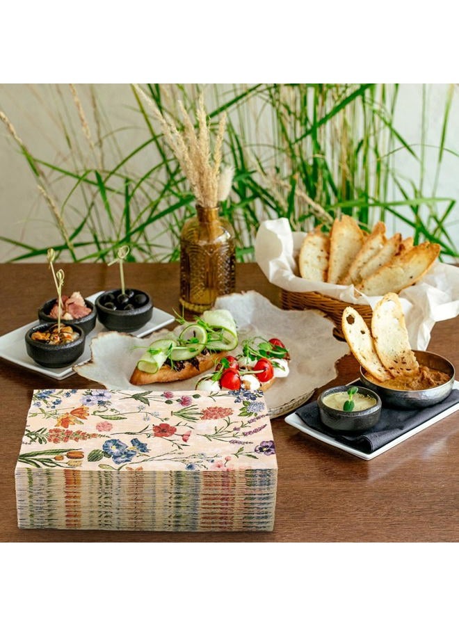 FYSUIMU 50 Pcs Retro Floral Guest Napkins Vintage Wildflower Disposable Napkins Colorful Flower Dinner Hand Paper Napkins for Bathroom Spring Fall Wedding Party Table Supplies - Image 4