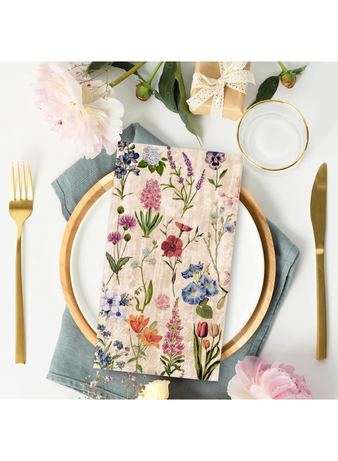 FYSUIMU 50 Pcs Retro Floral Guest Napkins Vintage Wildflower Disposable Napkins Colorful Flower Dinner Hand Paper Napkins for Bathroom Spring Fall Wedding Party Table Supplies - Image 3