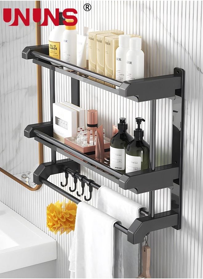 UNUNS Bathroom Rack With Towel,2 Tier Bathroom Wall Shelf Shower Storage Rack With Hooks,Storage Organizer Shelf For Bathroom Kitchen  - Image 5