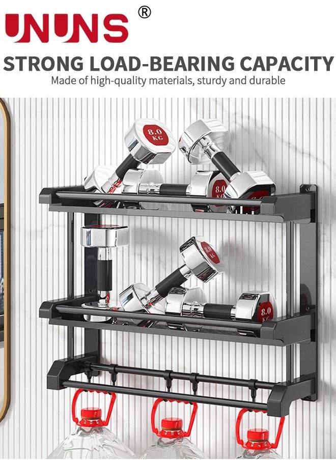 UNUNS Bathroom Rack With Towel,2 Tier Bathroom Wall Shelf Shower Storage Rack With Hooks,Storage Organizer Shelf For Bathroom Kitchen  - Image 3