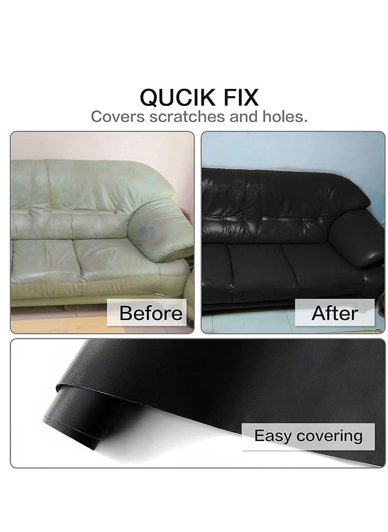 KASTWAVE - Sofa Leather Repair Patches, 50 X 137 cm Large Self Adhesive Decorative Tape DIY Adhesive Backed Lychee Repair Patches for Sofas, Shoes, Car Seats, Handbags and Other Leather Patches (Black) - Image 1