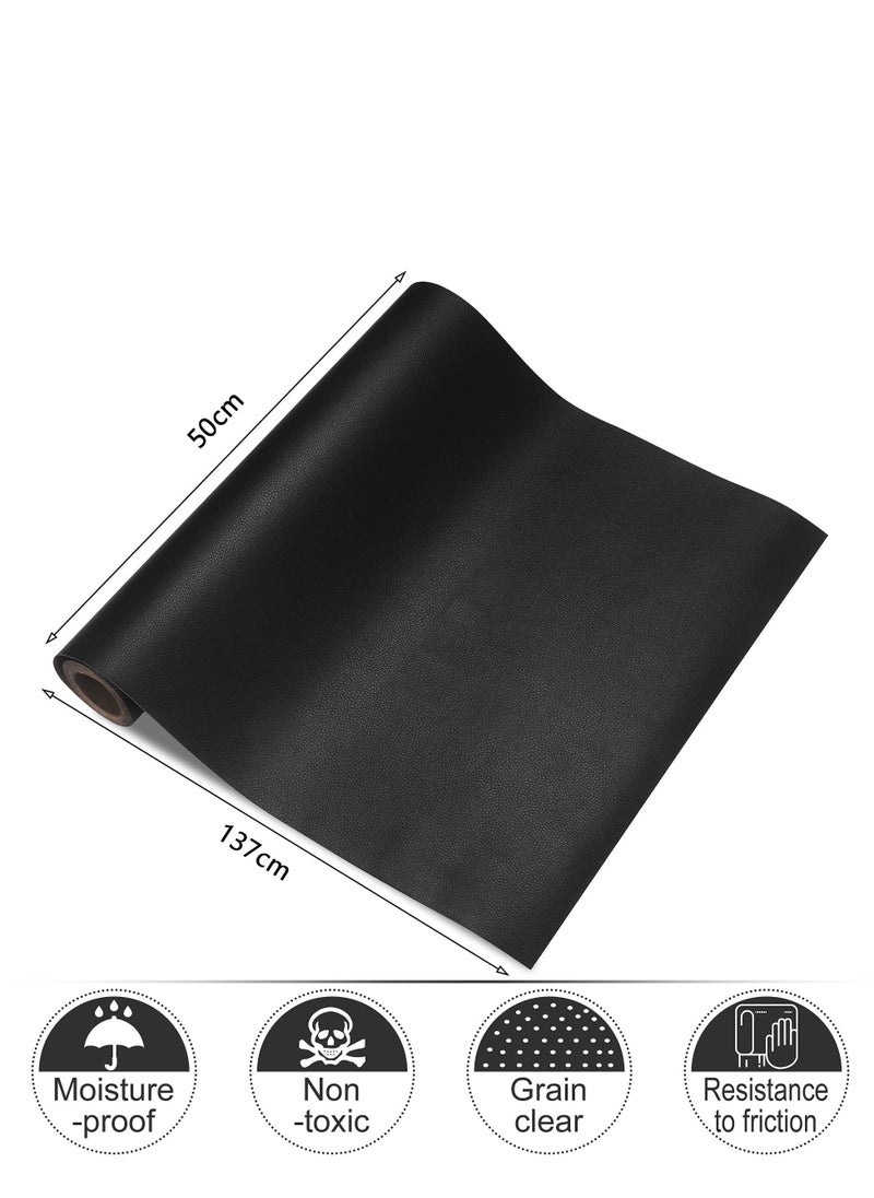 KASTWAVE - Sofa Leather Repair Patches, 50 X 137 cm Large Self Adhesive Decorative Tape DIY Adhesive Backed Lychee Repair Patches for Sofas, Shoes, Car Seats, Handbags and Other Leather Patches (Black) - Image 1
