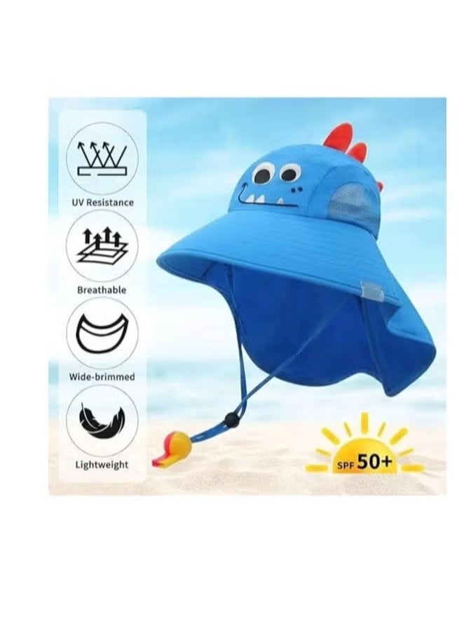 قبعة دلو الأطفال UPF50+ حماية الشمس قبعة شمس القبعات الكبيرة الشاطئية المليئة بالشاطئ مع شبكة وقبعة حزام الذقن القابلة للتعديل - Image 2