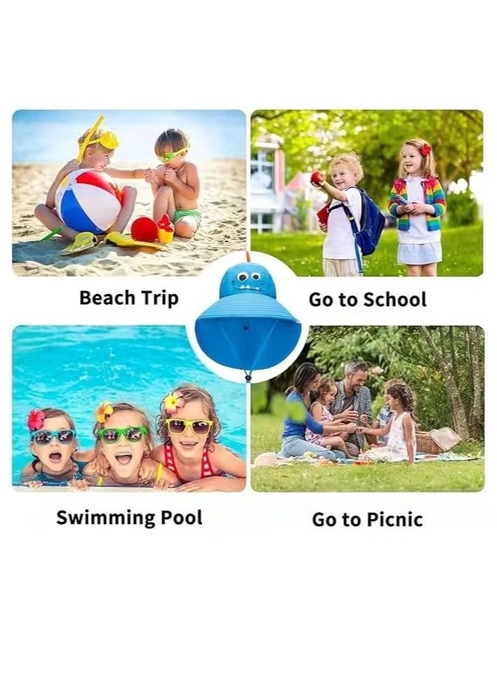 قبعة دلو الأطفال UPF50+ حماية الشمس قبعة شمس القبعات الكبيرة الشاطئية المليئة بالشاطئ مع شبكة وقبعة حزام الذقن القابلة للتعديل - Image 5