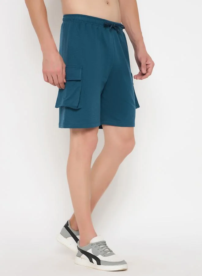 John Players John Player Solid Drawstring Waist Lounge Shorts with Pockets