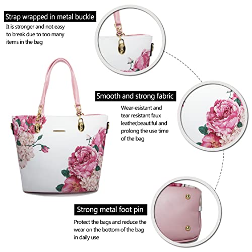 2E-youth Purses And Handbags For Women Satchel Shoulder Bag Top Handle Tote Bag Hobo Purses Set(1C-pink&white) - Image 5