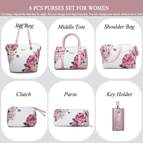 2E-youth Purses And Handbags For Women Satchel Shoulder Bag Top Handle Tote Bag Hobo Purses Set(1C-pink&white) - Image 2