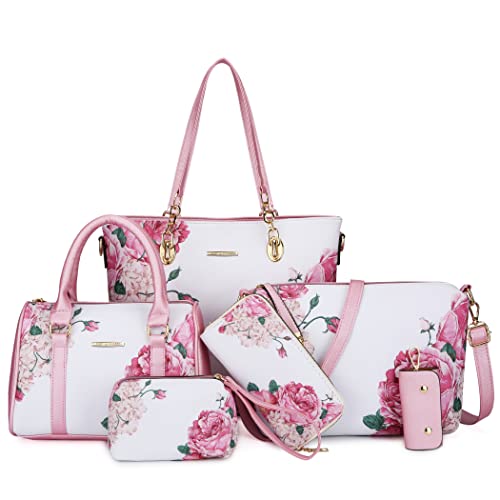 2E-youth Purses And Handbags For Women Satchel Shoulder Bag Top Handle Tote Bag Hobo Purses Set(1C-pink&white) - Image 1