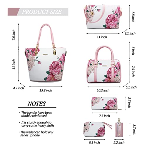 2E-youth Purses And Handbags For Women Satchel Shoulder Bag Top Handle Tote Bag Hobo Purses Set(1C-pink&white) - Image 3