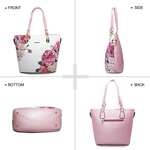 2E-youth Purses And Handbags For Women Satchel Shoulder Bag Top Handle Tote Bag Hobo Purses Set(1C-pink&white) - Image 4
