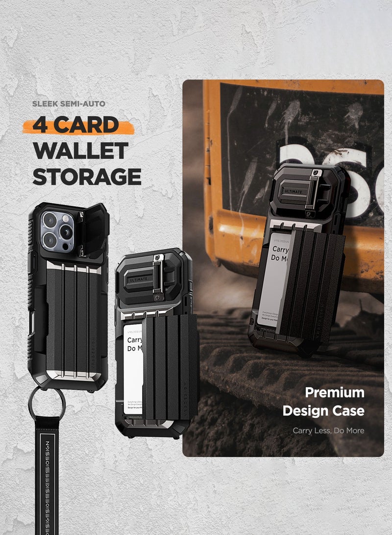 VRS Design غطاء محفظة VRS Design Damda Glide Ultimate لجهاز iPhone 16 Pro MAX [نصف تلقائي] منزلق لحامل بطاقة الائتمان [4 بطاقات] و واقي عدسة الكاميرا مع قاعدة [حزام مرفق] - أحمر معدني - Image 5