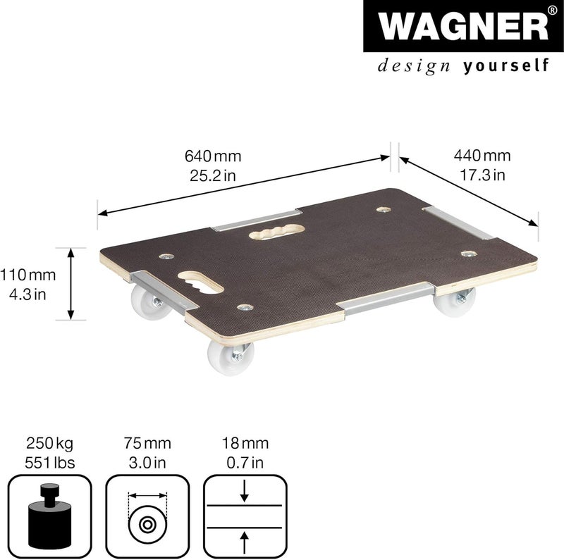 Wagner moving dolly MM 1381 I 63 x 43 cm I Euro format - ideal for heavy stacking containers I load securing I non-slip surface I load capacity 250 kg - 20138101 - Image 2