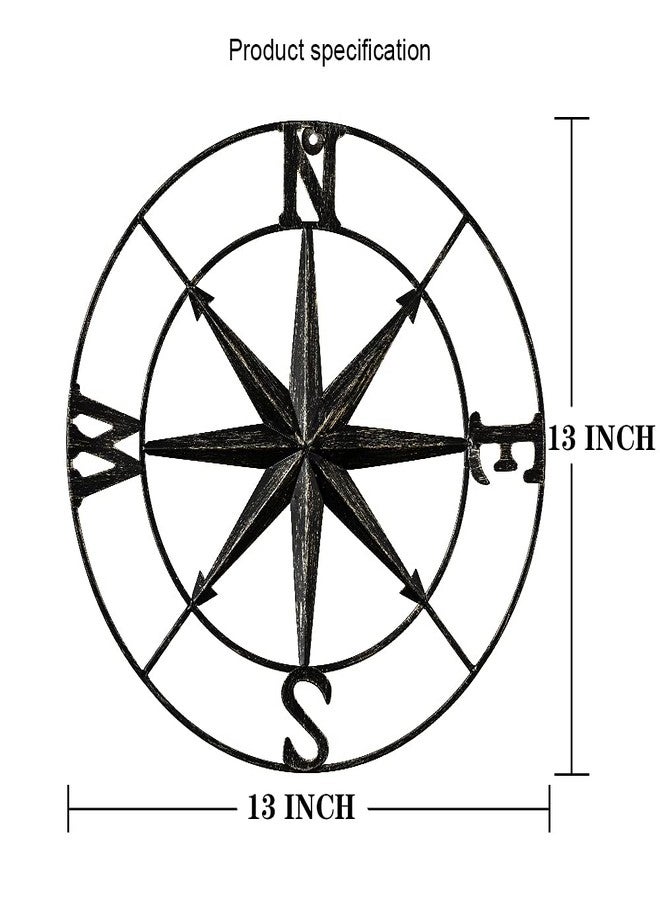 DECORKEY 13" Compass Wall Decor Decorative Round Metal Compass Distressed Wall Décor Nautical Wall Decor for Indoor Outdoor Beach House Decor Nursery Decor Lake House - Image 4