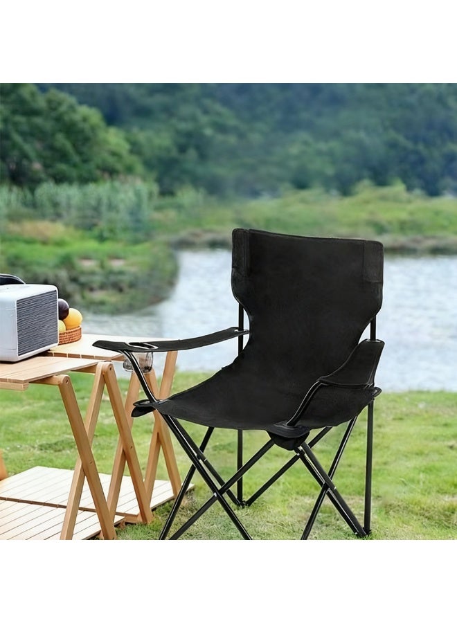 كرسي تخييم قابل للطي للاستخدام في الهواء الطلق والحديقة والشاطئ والصيد ومزود بحامل اكواب للتمتع بالمشروب وقت التخييم - اسود - Image 3