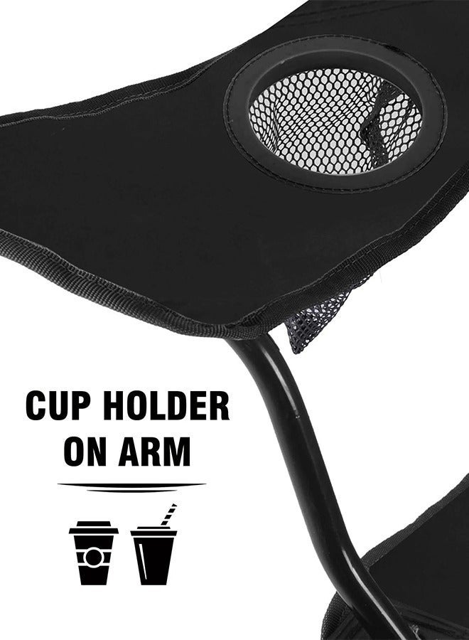 كرسي تخييم قابل للطي للاستخدام في الهواء الطلق والحديقة والشاطئ والصيد ومزود بحامل اكواب للتمتع بالمشروب وقت التخييم - اسود - Image 4