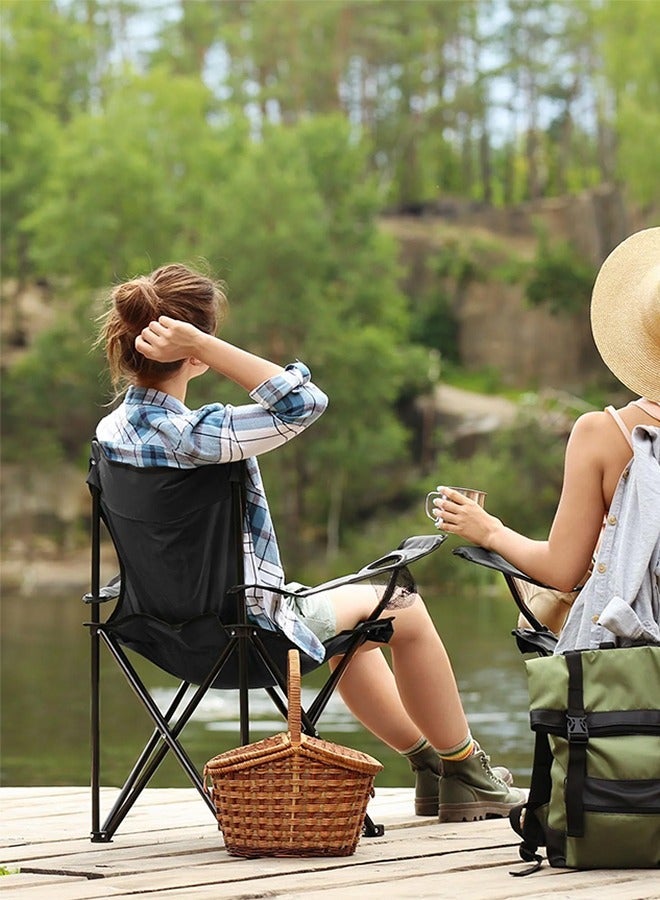 كرسي تخييم قابل للطي للاستخدام في الهواء الطلق والحديقة والشاطئ والصيد ومزود بحامل اكواب للتمتع بالمشروب وقت التخييم - اسود - Image 2