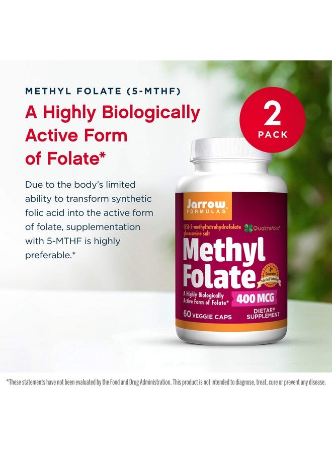 jarrow formulas جاررو فورمولا ميثيل فولات 400 ميكروغرام - 60 كبسولة نباتية، عبوة من 2 - شكل نشط بيولوجيًا عالي من الفولات - تقنية حمض الفوليك من الجيل الرابع - 120 حصة إجمالية - Image 3