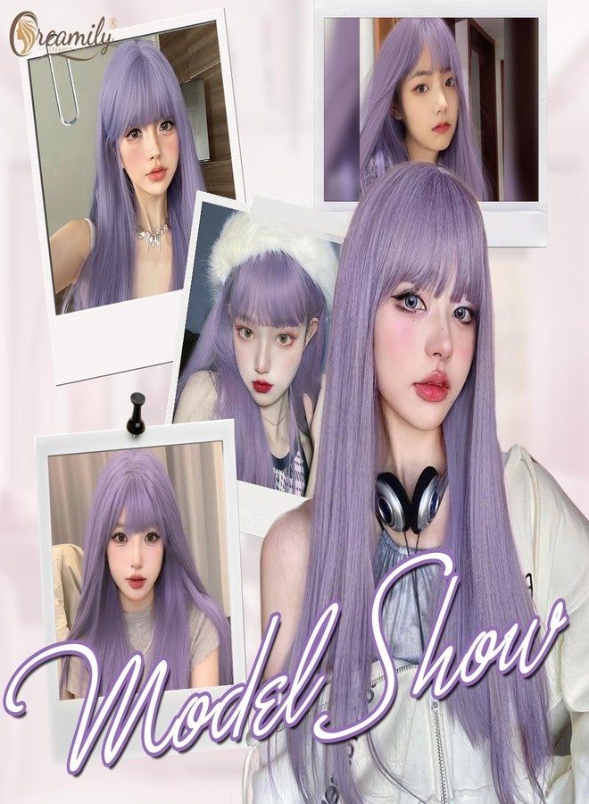Creamily Long Straight Hair for Women Full Head Natural, Synthetic Full Head Hair Wig for Women,Anime Wig with Bangs for Cosplay Party (Light Purple,22 Inches) - Image 2