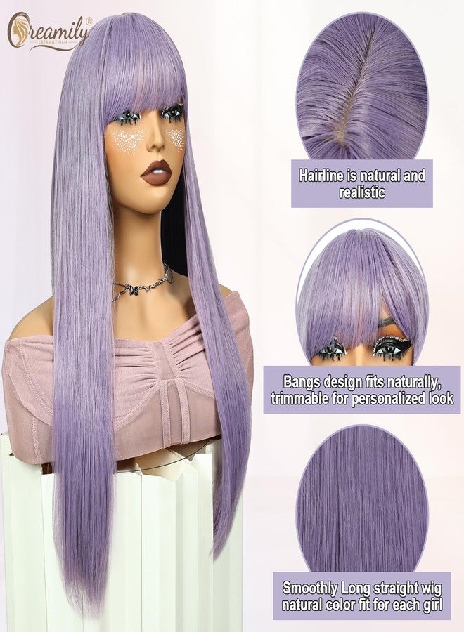Creamily Long Straight Hair for Women Full Head Natural, Synthetic Full Head Hair Wig for Women,Anime Wig with Bangs for Cosplay Party (Light Purple,22 Inches) - Image 4