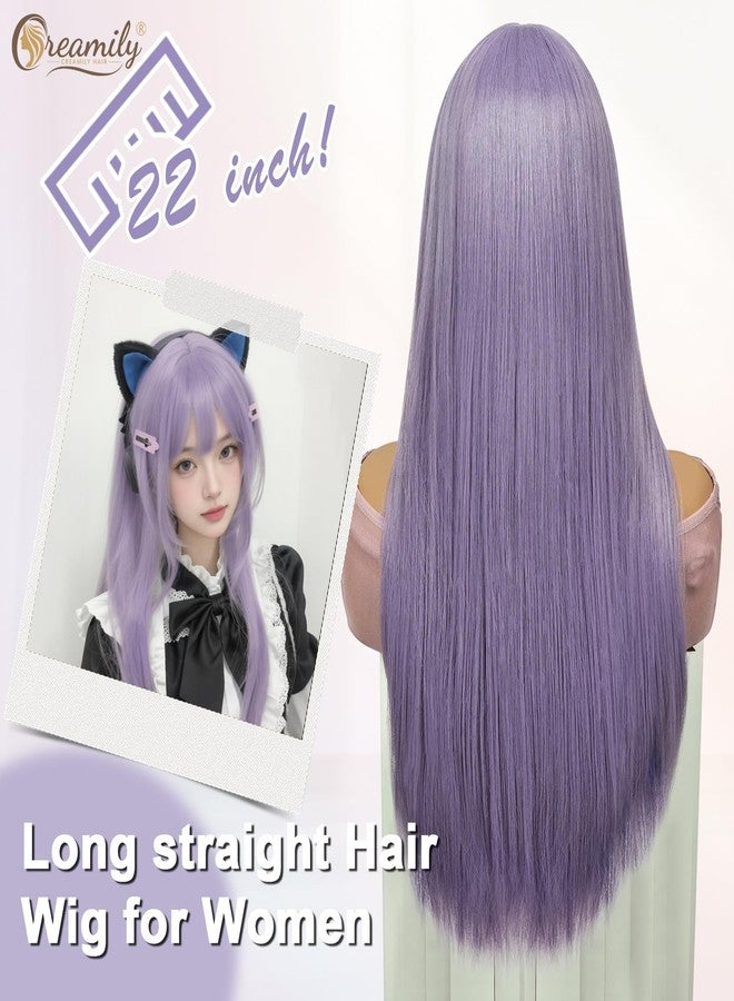 Creamily Long Straight Hair for Women Full Head Natural, Synthetic Full Head Hair Wig for Women,Anime Wig with Bangs for Cosplay Party (Light Purple,22 Inches) - Image 5