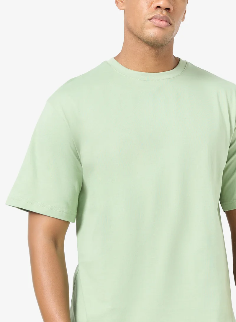 Seventy Five Basics LIGHT GREEN Oversized Drop Shoulder 220Gsm T-Shirt for Men | Best Price UAE