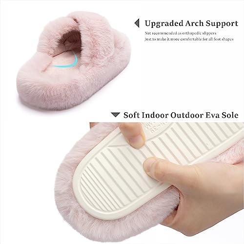 Chantomoo Women's Cross Slippers Memory Foam House Bedroom Slippers for Women Fuzzy Plush Comfy Faux Fur Lined Slide Shoes Anti-Skid Sole Trendy Gift Slippers Pink Size7 8 6.5 - Image 4