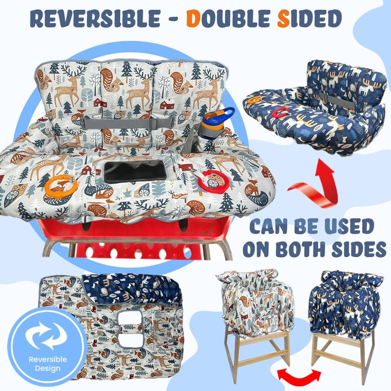 JOWEY Shopping Cart Cover for Baby Grocery Cart Cover for Baby boy and Baby Girl, High Chair Cover for Baby and Toddler, Baby Registry Gift - Waterproof - Extra Large - Cotton - Double Sided (Multi) - Image 2