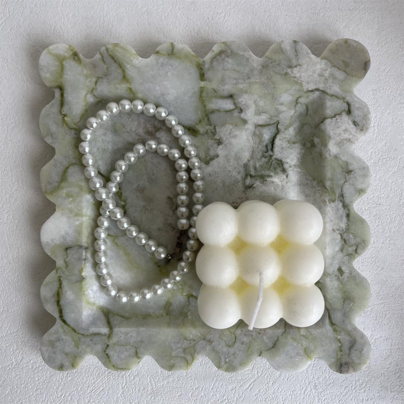 SAIDKOCC Vintage Natural Marble Tray Small Ornaments Scalloped Tray Handmade Storage Dish for Counter, Vanity, Dresser, Nightstand and Desk (Green Emerald) - Image 5