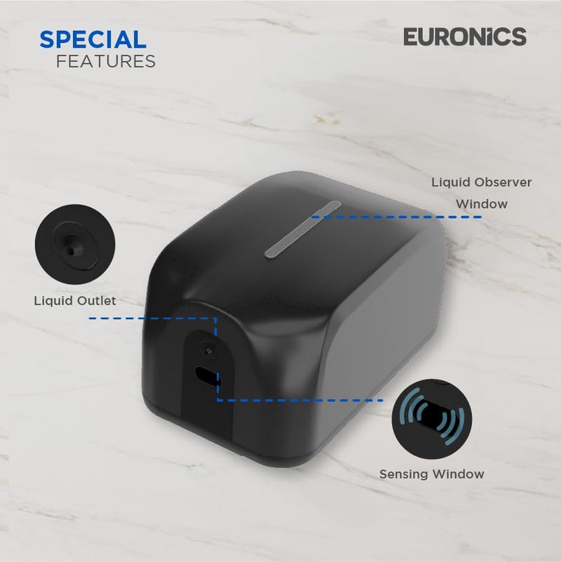 Euronics 1100 ml Black Automatic Liquid Soap Dispenser for Bathroom & Kitchen | Touchless - Sensor Operated | ABS Plastic | Wall Mounted | ES06N B - Image 5