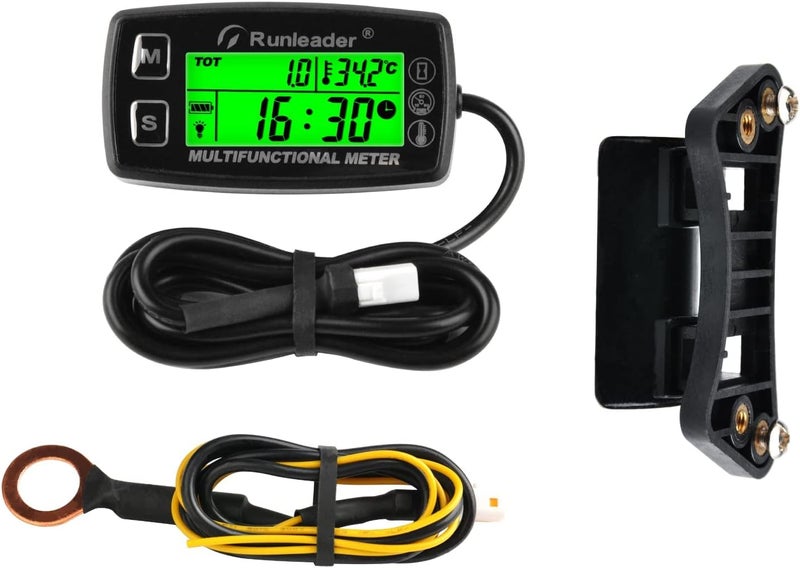 Runleader Digital Tach Hour Meter,Engine Temperature Gauge,Alert RPM & Temp,Backlights Display for Lawn Tractor Compressor Generator Snowmobile Marine Jet Ski Pit Bike (RL-HM035A-M5) - Image 1