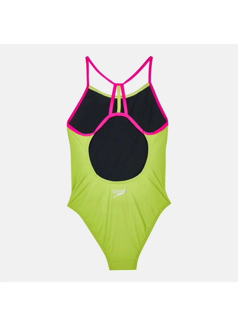 speedo Kids' Lane Line Back Solid Swimsuit