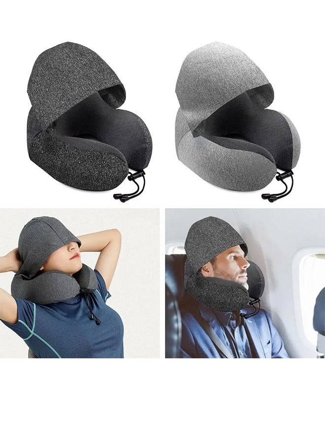 Hooded U-Shaped Travel Pillow，Memory Foam Travel Pillow，Adult Airplane Pillow for Head Rest Neck Support, Portable Pillow for Office Cars Trains Long Flights Sleeping (Grey) - Image 4