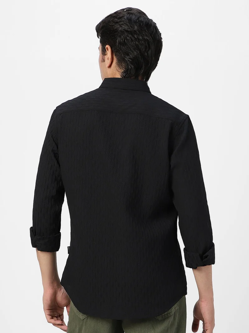 Urbano Fashion  Urbano Fashion Men's Black Cotton Full Sleeve Regular Fit Textured Shirt with Spread Collar  | Best Price UAE