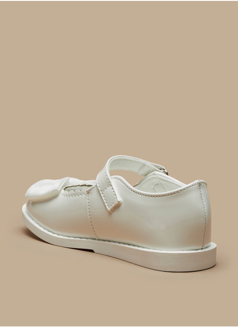 Flora Bella By Shoexpress - Girls Scallop Detail Bow Applique Mary Jane Shoes with Hook and Loop Closure - Image 1