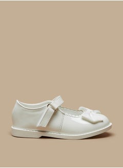 Girls Scallop Detail Bow Applique Mary Jane Shoes with Hook and Loop Closure