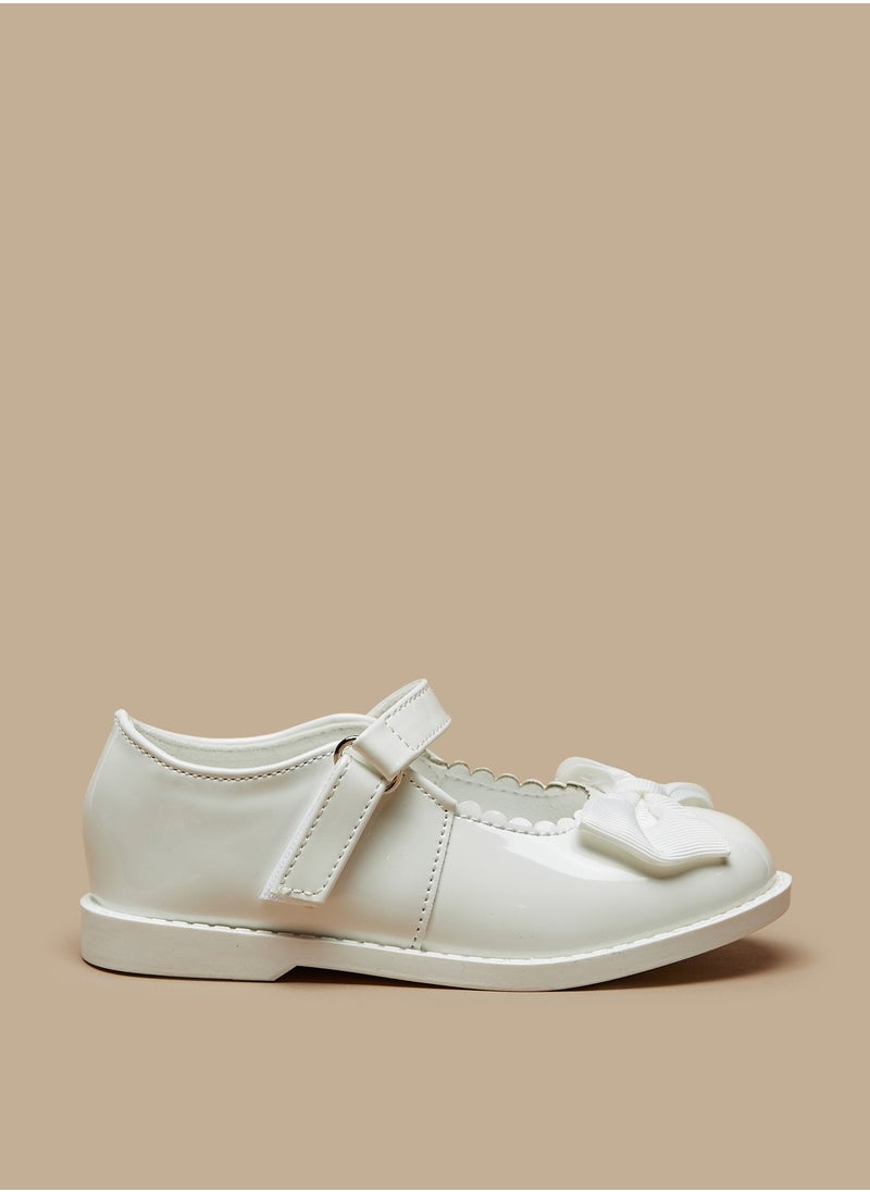 Flora Bella By Shoexpress - Girls Scallop Detail Bow Applique Mary Jane Shoes with Hook and Loop Closure - Image 1