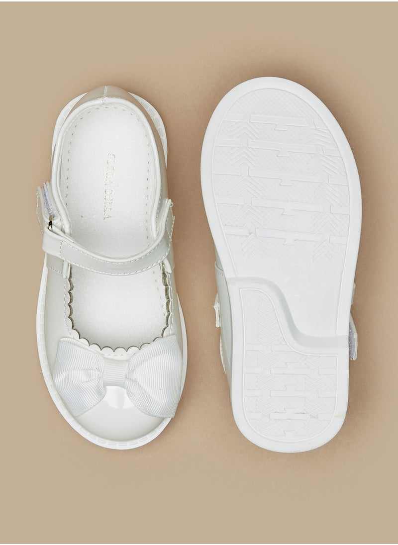 Flora Bella By Shoexpress - Girls Scallop Detail Bow Applique Mary Jane Shoes with Hook and Loop Closure - Image 1