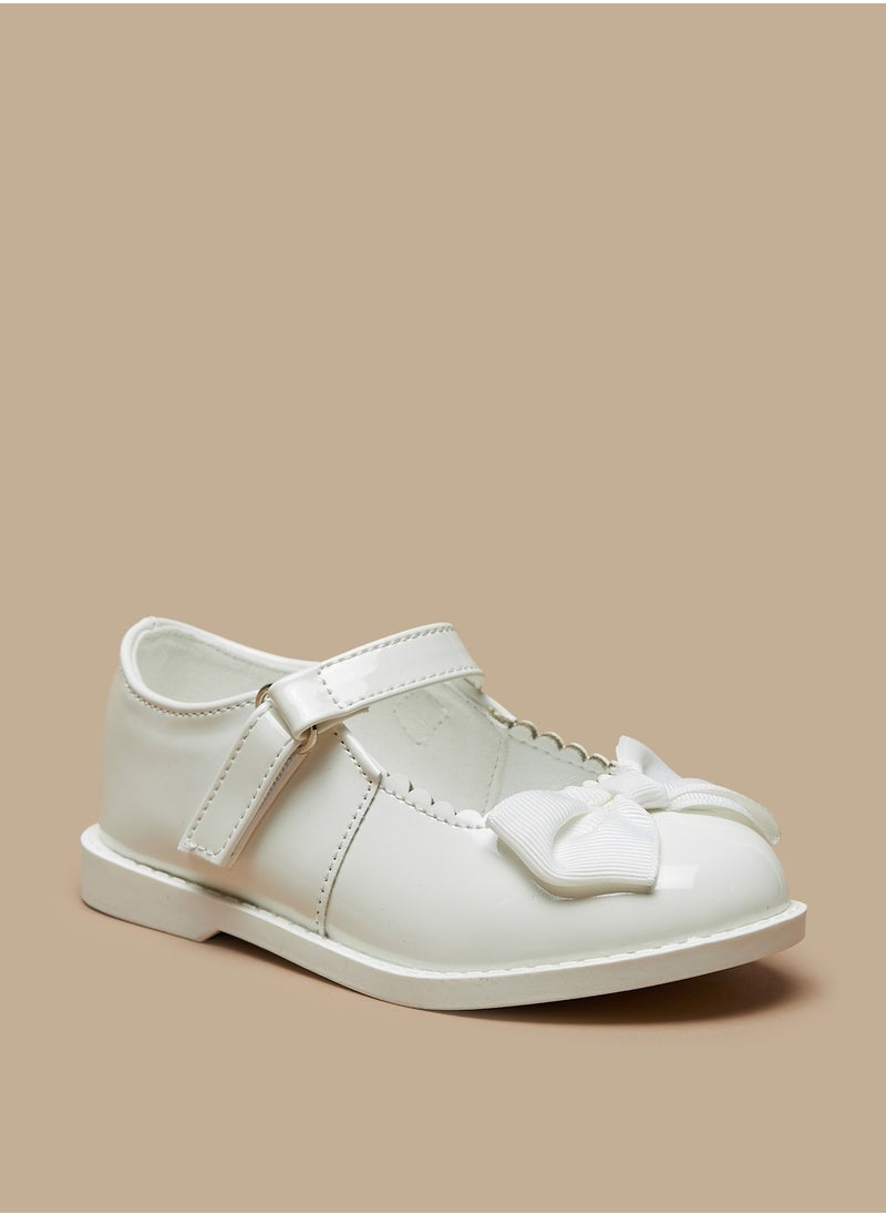 Flora Bella By Shoexpress - Girls Scallop Detail Bow Applique Mary Jane Shoes with Hook and Loop Closure - Image 1