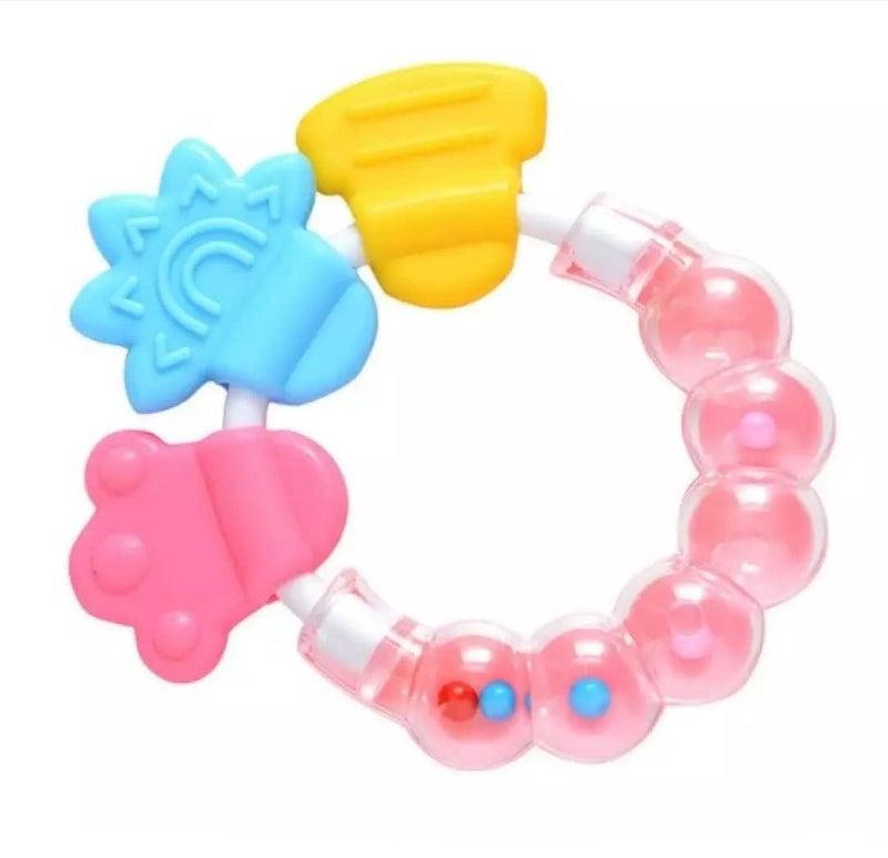 BabyGo Baby Rattle & Teether Toy | BPA-Free Silicone Chew Soother, Safe & Gentle on Gums | Soft Natural Gum Relief Toy for Infants | Early Learning Teether Hand Grip (Pack of 1, Multicolor) - Image 1