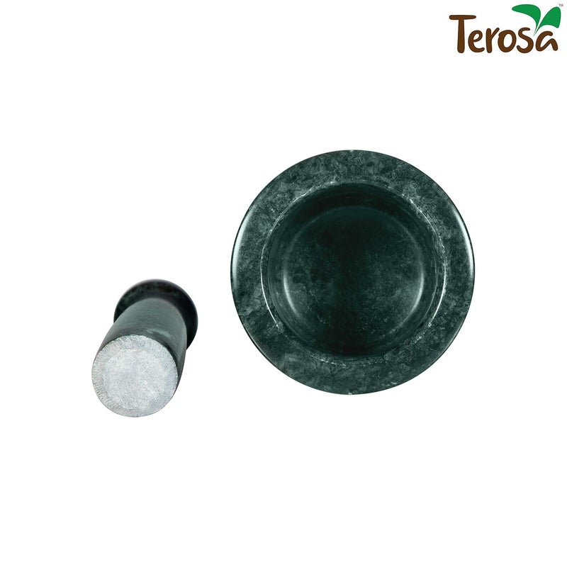 Terosa Oasis Green Mortar Pestle Set or Ohkli Musal or Kharal or Idi Kallu or Khal Musal or Khalbatta or Spice GrinderStd4 Inch Marble - Image 3