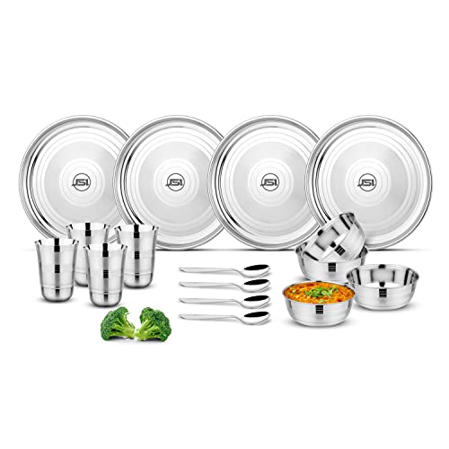 JSI Stainless Steel Dinner Set of 16 Pcs, Heavy Guage Quality I Food Safe I BPA Free I Steel Dinnerware Set for Kitchen I Add Grace to Your Dining Table I Dishwasher Safe I Rust Free I Freezer Safe - Image 1