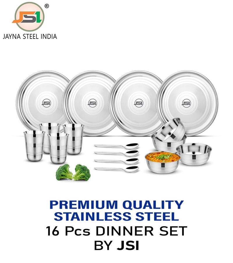 JSI Stainless Steel Dinner Set of 16 Pcs, Heavy Guage Quality I Food Safe I BPA Free I Steel Dinnerware Set for Kitchen I Add Grace to Your Dining Table I Dishwasher Safe I Rust Free I Freezer Safe - Image 2