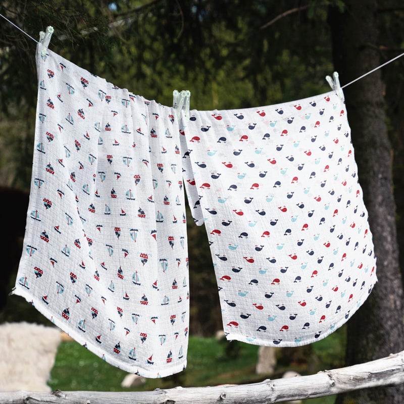 Bacati مجموعة باكاتي من 4 بطانيات قطنية صغيرة للبحارة، أزرق/أحمر - Image 3