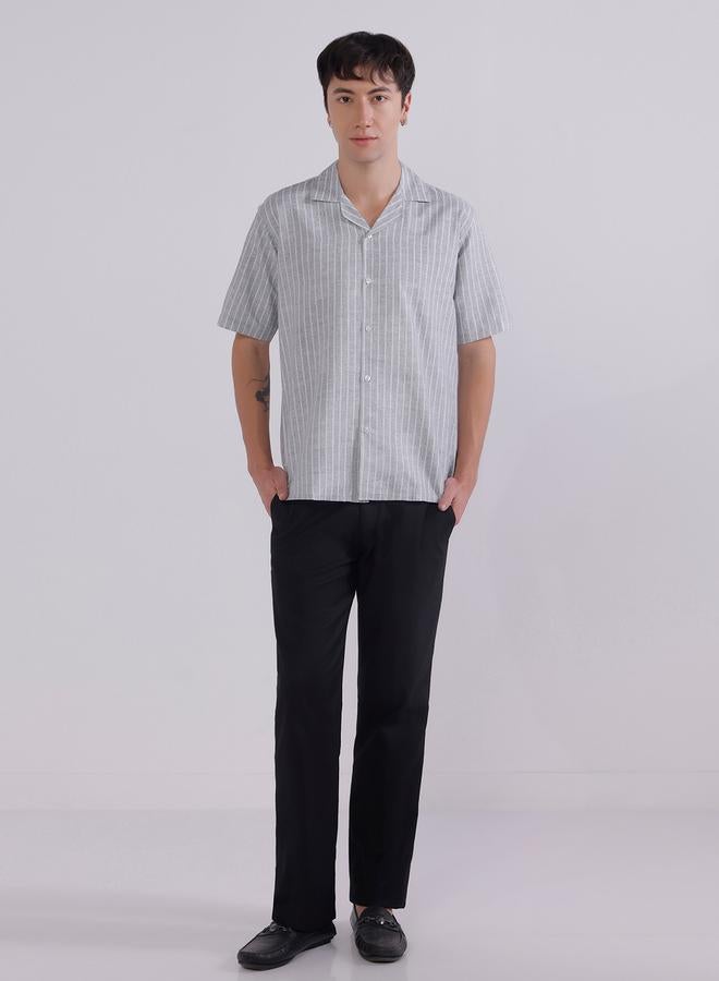 Take Two Grey Striped Camp Collar Shirt By Tahvo - Image 4
