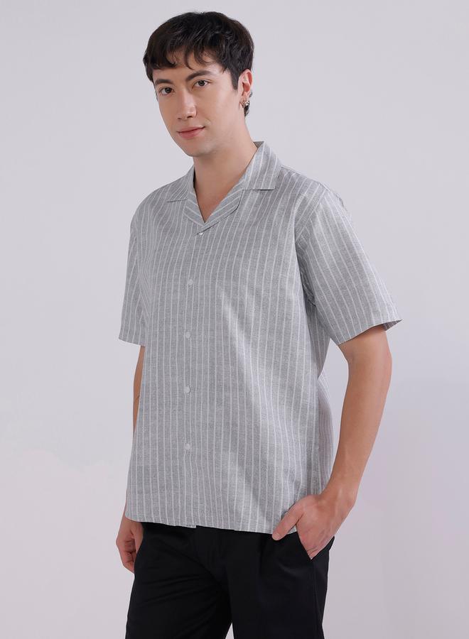 Take Two Grey Striped Camp Collar Shirt By Tahvo - Image 5