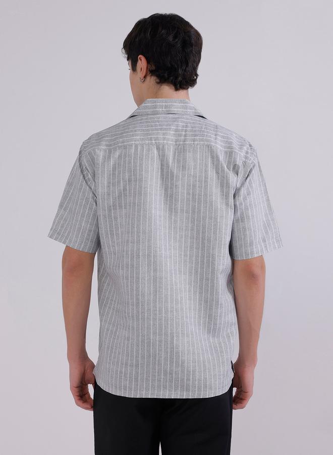 Take Two Grey Striped Camp Collar Shirt By Tahvo - Image 3