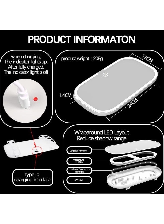 مراة فانيتي للسيارة مصباح LED ، مراة فانيتي مع 3 اوضاع اضاءة، مرايا تجميل للسيارات مع مصابيح LED قابلة لاعادة الشحن مع شاشة تعمل باللمس - Image 2