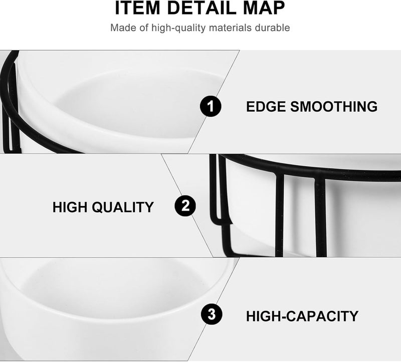 Ceramic Cat and Dog Feeder Double Bowl with Black Iron Raised Stand 13cm Elevated Pet Food and Water Dish for Cats and Dogs - Image 3