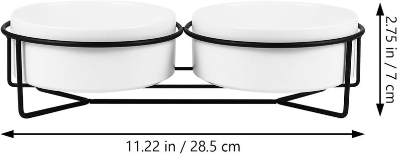 Ceramic Cat and Dog Feeder Double Bowl with Black Iron Raised Stand 13cm Elevated Pet Food and Water Dish for Cats and Dogs - Image 2